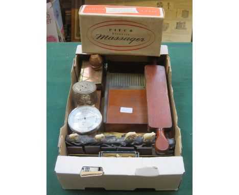 SUNDRY LOT INCLUDING BOXED PIFCO MASSAGER, ELEPHANT BRIDGE AND SCALE WEIGHTS, ETC. 