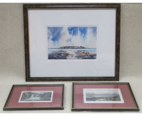 SIGNED PRINT DEPICTING HILBRE ISLAND PLUS TWO OTHER FRAMED PRINTS 