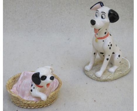 TWO ROYAL DOULTON DISNEY'S 101 DALMATIANS FIGURE- PONGO AND PATCH IN BASKET 