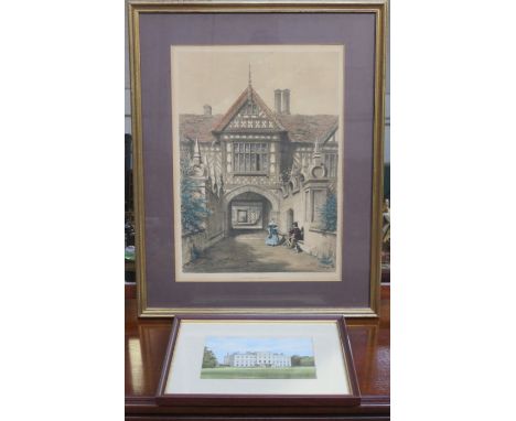 FRAMED J NASH PRINT OF SPEKE HALL, LANCASHIRE, AND ALSO SMALLER PRINT OF LATHOM HALL