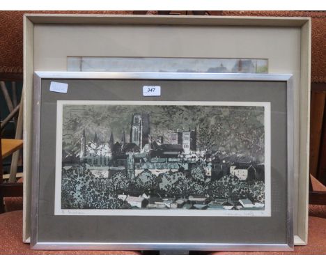 NORMAN WADE, SIGNED PRINT AND PAIR OF 1950s WATERCOLOURS