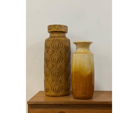 A 1970's vintage West German ceramic onion vase in a speckled brown glaze, (H55cm) together with another West German vase (H4