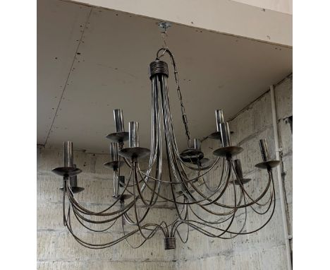 A large anodised metal twelve branch chandelier, H84cm