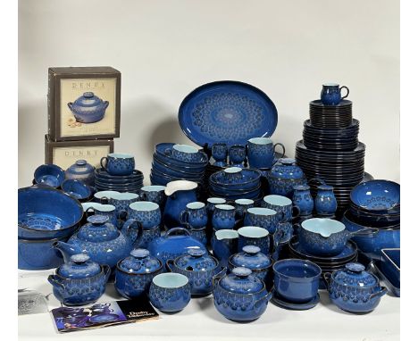 A large Denby Midnight collection dinner service comprising, thirteen bowls (one has a small crack to side), thirteen oval pl