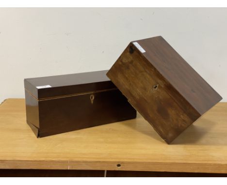 A 19th century mahogany tea caddy, (W27cm) together with another (W32cm)