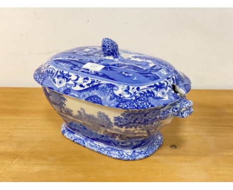 A Copeland Spode Blue Italian vegetable tureen and cover, good condition (H21cm) together with a blue and white ceramic Vine 