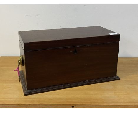 A Large Regency mahogany tea caddy, with lion mask handle to each end, void interior, H22cm, W44cm, D22cm