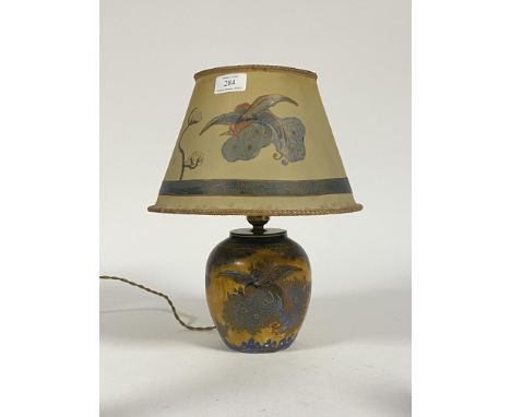 A Carlton ware Chinse bird and cloud pattern table lamp, well gilded and enamelled on a deep blue ground, with a conforming s