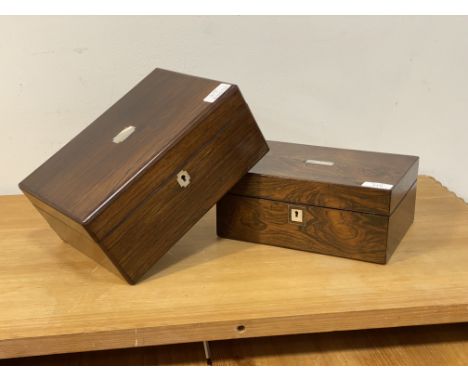 A 19th century rosewood jewellery box, with mother of pearl inlay, the interior silk and paper lined (W26cm) together with an