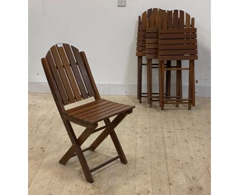 A set of four slatted teak folding garden chairs H85cm
