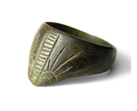 Medieval Archers RingCopper-alloy, 7.76 grams. 32.11 mm, 22.49 mm internal. Circa 13th-14th century AD. A flat section hoop w