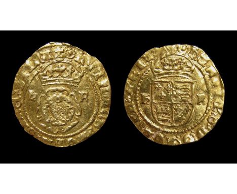Henry VIII Gold Halfcrown.Third coinage, 1544-47 AD. Gold, 1.52 grams. 20 mm. Obverse: Crowned rose, uncrowned H R. RUTILANS 