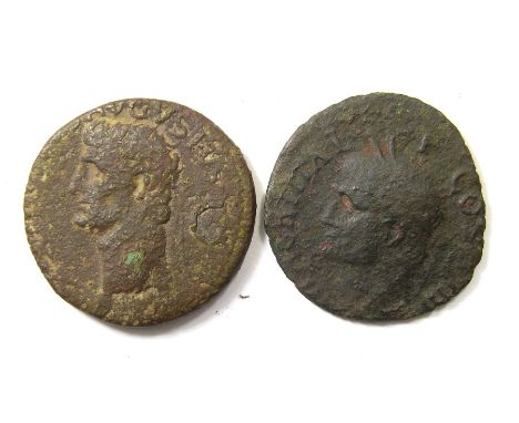 Two Early Roman As.Circa 1st century AD. Issue of Caligula in honour of Augustus, head left dividing S C. R. Augustus seated 