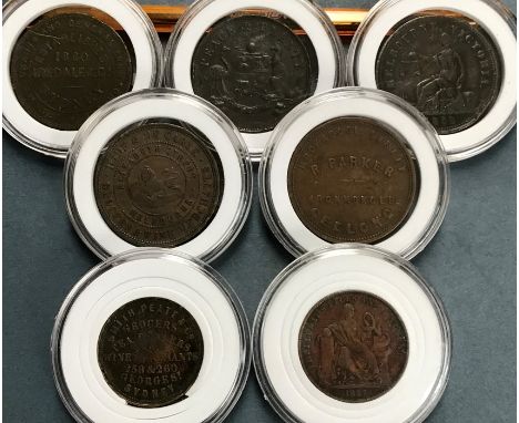 Rare Australian Token Penny’s &amp; Halfpenny, to include:- Hide &amp; De Carle, Melbourne grocers &amp; wine merchants 1857 