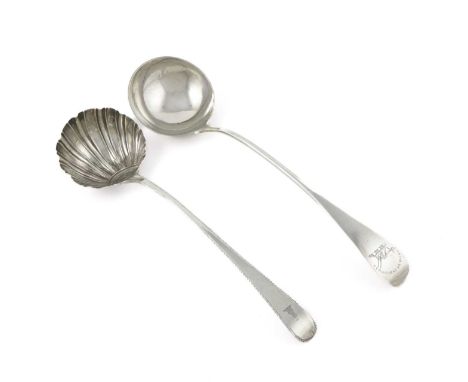 A George III Scottish silver soup ladle, by James Hewitt, Edinburgh 1770, engraved with the crest of Tane and inscribed 'LABO