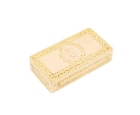 An early-19th century Swedish gold snuff box, by Mattias Tegelstrom, Stockholm 1805, rectangular form, chased foliate borders