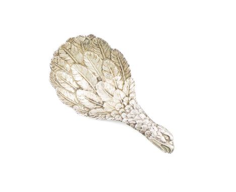 A William IV silver eagle wing caddy spoon, by Joseph Willmore, Birmingham 1832, textured feather decoration, length 7.7cm, a