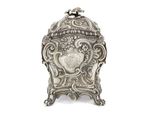 A George III silver tea caddy,  by John Langford II & John Sebille, London 1765, shaped rectangular form, decorated in the ch