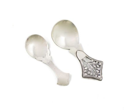 By H.G. Murphy, a silver caddy spoon, London 1934, also with the falcon mark, shaped form, spot-hammered decoration, length 8