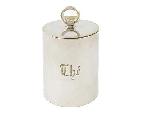 A German electroplated tea caddy,by Berliner Elktro-Plated Waren Fabrik, Berlin circa 1920,plain cylindrical form, flush hing