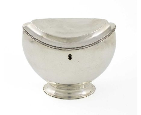 An early-19th century Dutch silver tea caddy, by Jacobus Carrenhoff, Amsterdam 1810, also stamped Diemont, oval form, beaded 