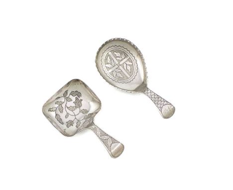 A George III silver caddy spoon, by Cocks and Bettridge, Birmingham 1809, engraved decoration, pierced gallery, the handle wi
