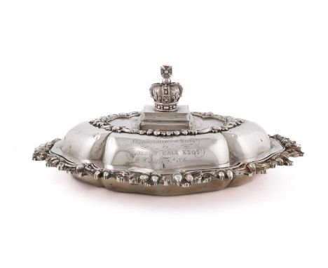 A William IV silver entree dish and cover, by John Edward Terry & Co, London 1836, oval form, acorn and oak leaf scroll borde