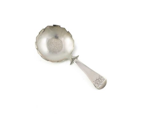 A George III silver caddy spoon, by Thomas James, London 1813, large shaped circular bowl, the Old English pattern handle wit