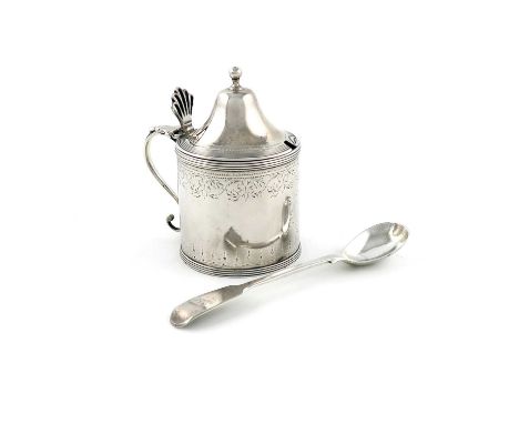 A George III silver mustard pot, Peter and Ann Bateman overstriking another, possibly Thomas Ollivant, London 1794, circular 