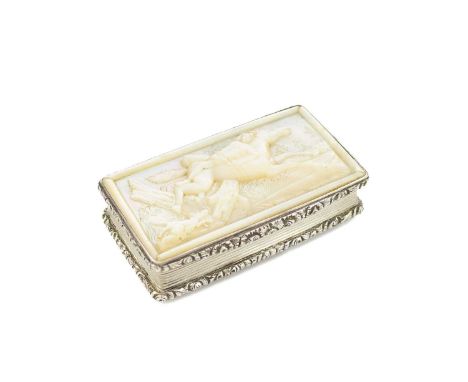 A George III silver-mounted mother-of-pearl snuff box,by Thomas Shaw, Birmingham 1802,rectangular form, the silver mounts wit