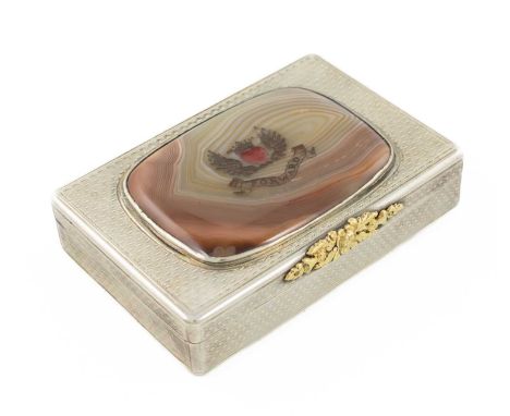 A George IV silver and agate snuff box, by John Linnit, London 1827,rectangular form, engine-turned decoration, silver-gilt f