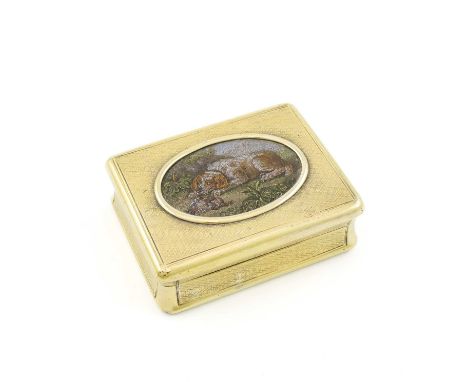 A George III silver-gilt and micromosaic snuff box,by Daniel Hockley, London 1813,rectangular form, engine-turned decoration,