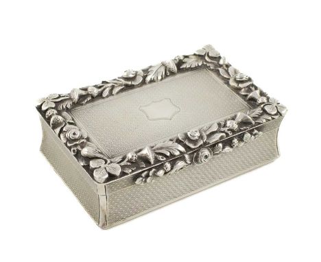 A Victorian silver snuff box,by Charles Rawlings &amp; William Summers, London 1838,rectangular form, rose, thistle and shamr