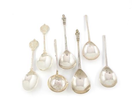 A mixed lot of silver spoons,comprising: a pair of apostle spoons by Hicklenton &amp; Phillips, London 1934 and 1936, St Juli