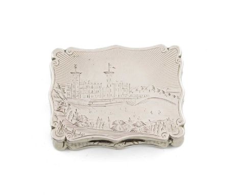 A Victorian silver engraved 'castle-top' vinaigrette, Osborne House, by Nathaniel Mills, Birmingham 1852, also with an Austri