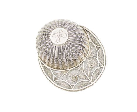 A George III silver filigree jockey cap,unmarked, Birmingham circa 1800,initialled, length 65cm, approx. weight 0.3oz.Provena
