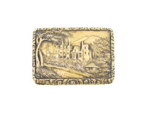 A William IV silver-gilt 'castle-top' vinaigrette, Abbotsford, by Nathaniel Mills, Birmingham 1834, rectangular form engine-t