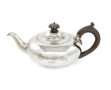 A William IV silver teapot, by Paul Storr, London 1832, also stamped Storr &amp; Mortimer,compressed circular form, wooden sc