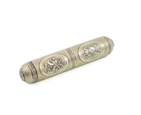 A 19th century French silver-gilt thread case,possibly by Jules Jamin, Paris circa 1870,cylindrical form with domed ends, eng