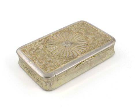 A 19th century Austro-Hungarian silver-gilt snuff box, maker's mark FS, Prague circa 1830,rectangular form, chased scroll fol