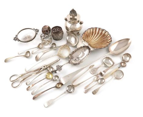 A mixed lot of silver items,comprising: a Victorian table cigar lighter, globular form, flame finial, plus a Dutch spoon, and