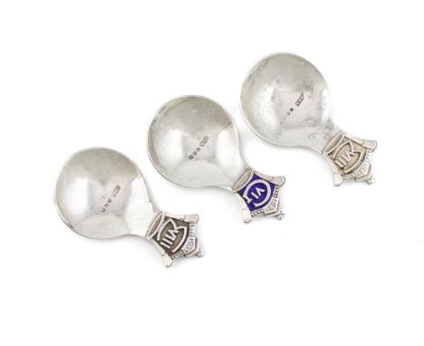 By R.E.Stone, three commemorative silver caddy spoons, London 1936 and 1937, one signed R.E Stone, one stamped Asprey, spot h
