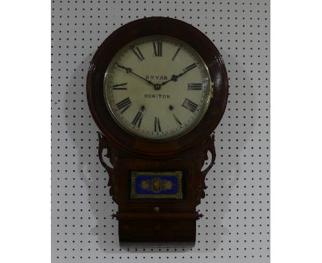 Local Interst; A late Victorian in-laid mahogany Wall Clock, the white painted dial with Roman Numerals signed 'Bryon Honiton