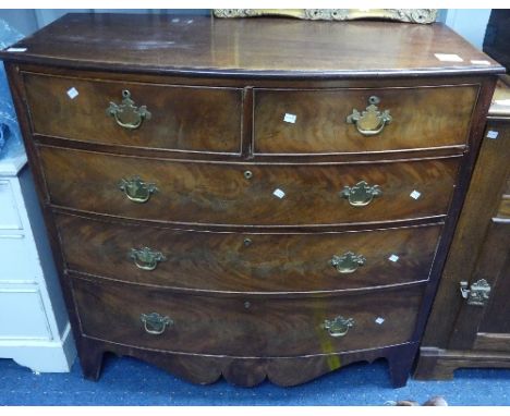 A Victorian walnut bow front Chest of Drawers, two short drawers over three graduated long drawers, bracket feet, 44in (112cm