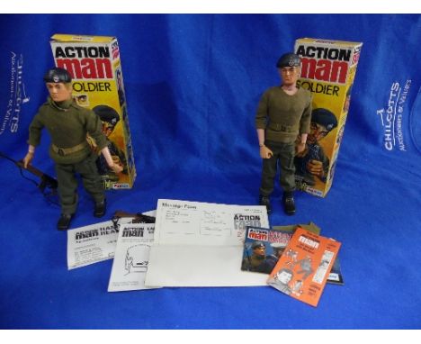 Action Man; A pair of boxed 'Soldier with Moving Eagle Eyes' figures, both with blond flock heads (2)