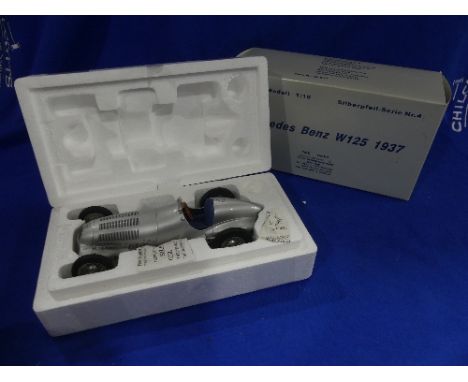 A CMC 1:18 scale model of the 1937 Mercedes Benz W125, in original polystyrene packed box.