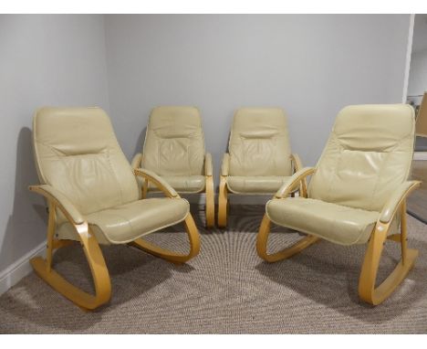 A set of four contemporary Verikon (Denmark) cream leather Armchairs, with a light bentwood frame, 27in (69cm) wide, 39in (99