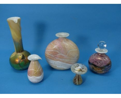 A small quantity of coloured Art Glass, including a Maltese Phoenician Glass Spill Vase, signed on base, with four pieces of 