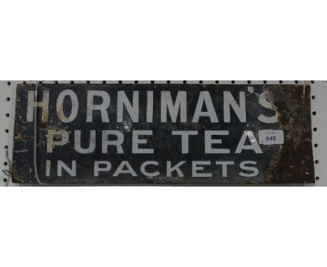 Horniman's Tea; a double sided enamel Advertising Sign, Horniman's Pure Tea in Packets, 6in x 18in (15cm x 45.5cm), some dama