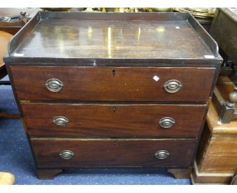 An early 20thC mahogany Chest of Drawers, the three-quarter galleried top upon three drawers graduating in size, with teardro
